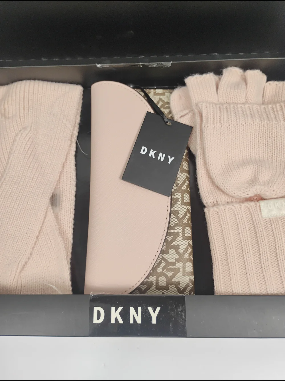 DKNY Blush Pink Knit Accessory Gift Set with Monogram Case